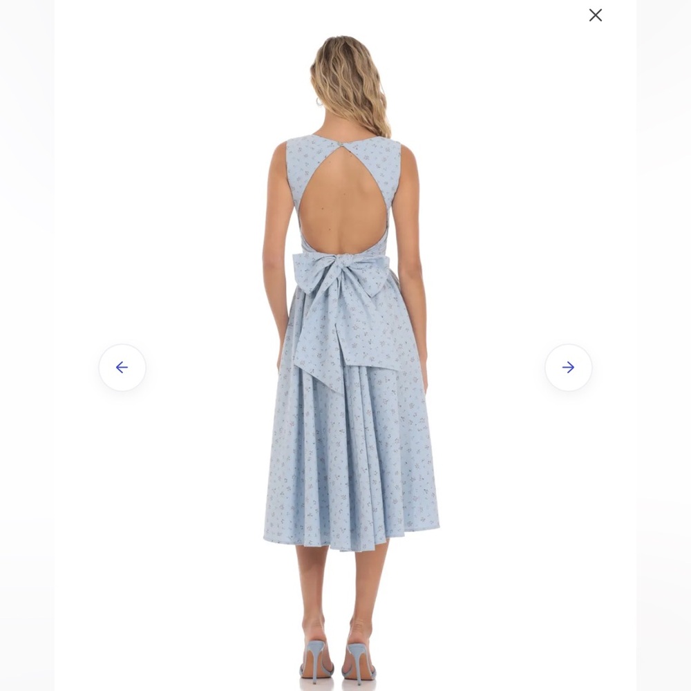 Blue Floral Open Back Midi Dress